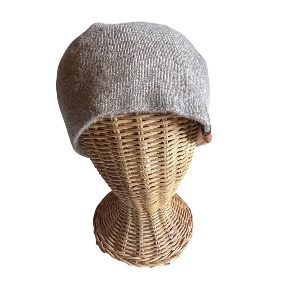Jaxmonoy Slouchy Knit Beanie Hat Beige Tan Unisex Soft Stretch Minimalist Patch